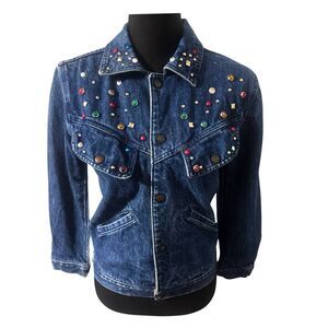 Vintage 80s 90s Embellished Funky Retro Western Indie Glam Boho Denim Jacket M